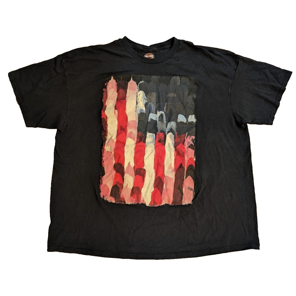 Harley-Davidson T-Shirt Men's 3XL Black Painted American Flag Graphic Biker USA
